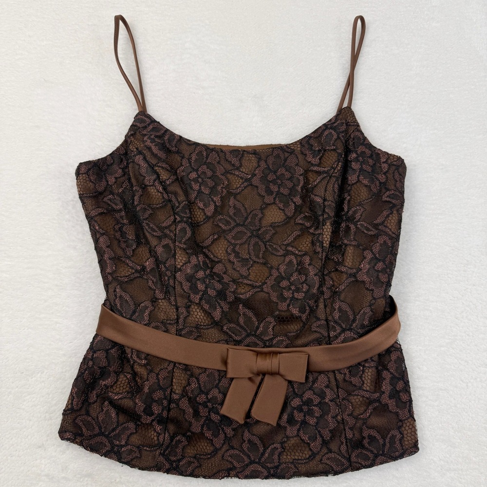 Vintage‎ 90s Y2K La Nuit Lace Camisole Women 6 Chocolate Brown Coquette Romantic